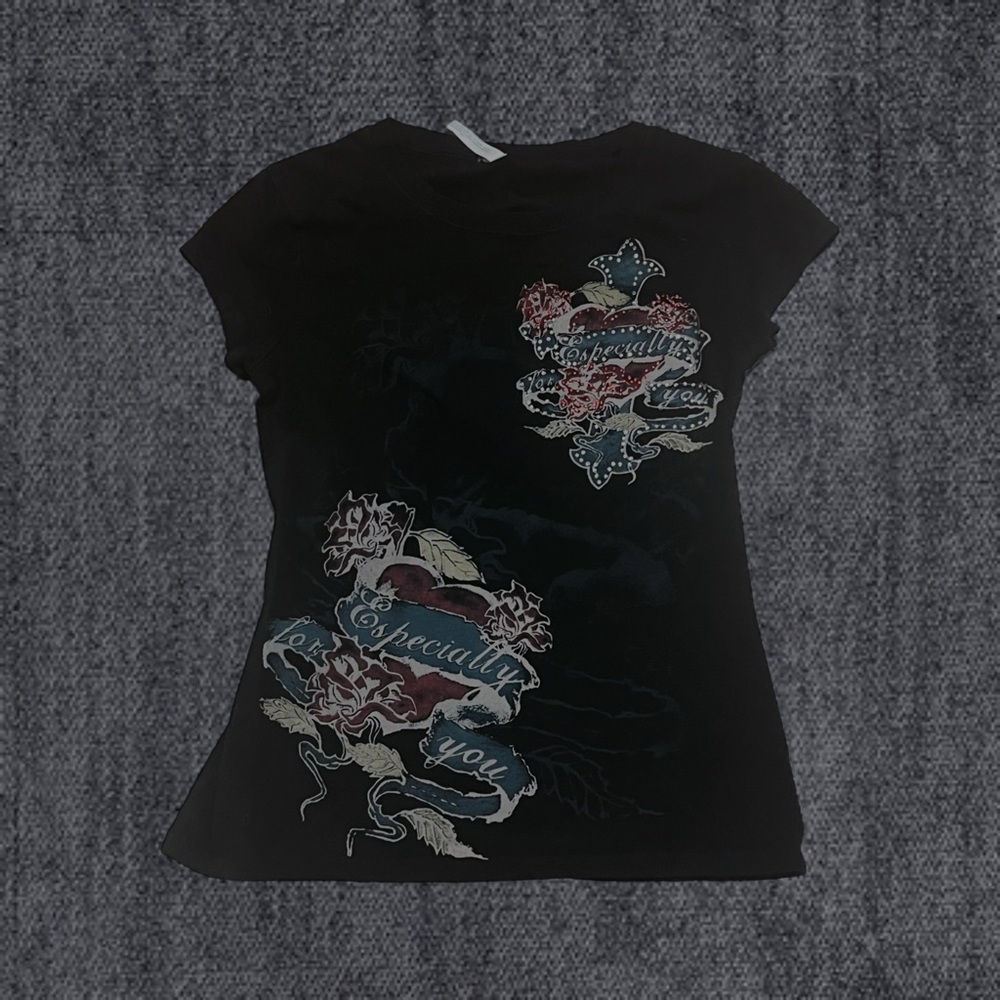 Vintage baby tee bedazzled roses Women’s Small